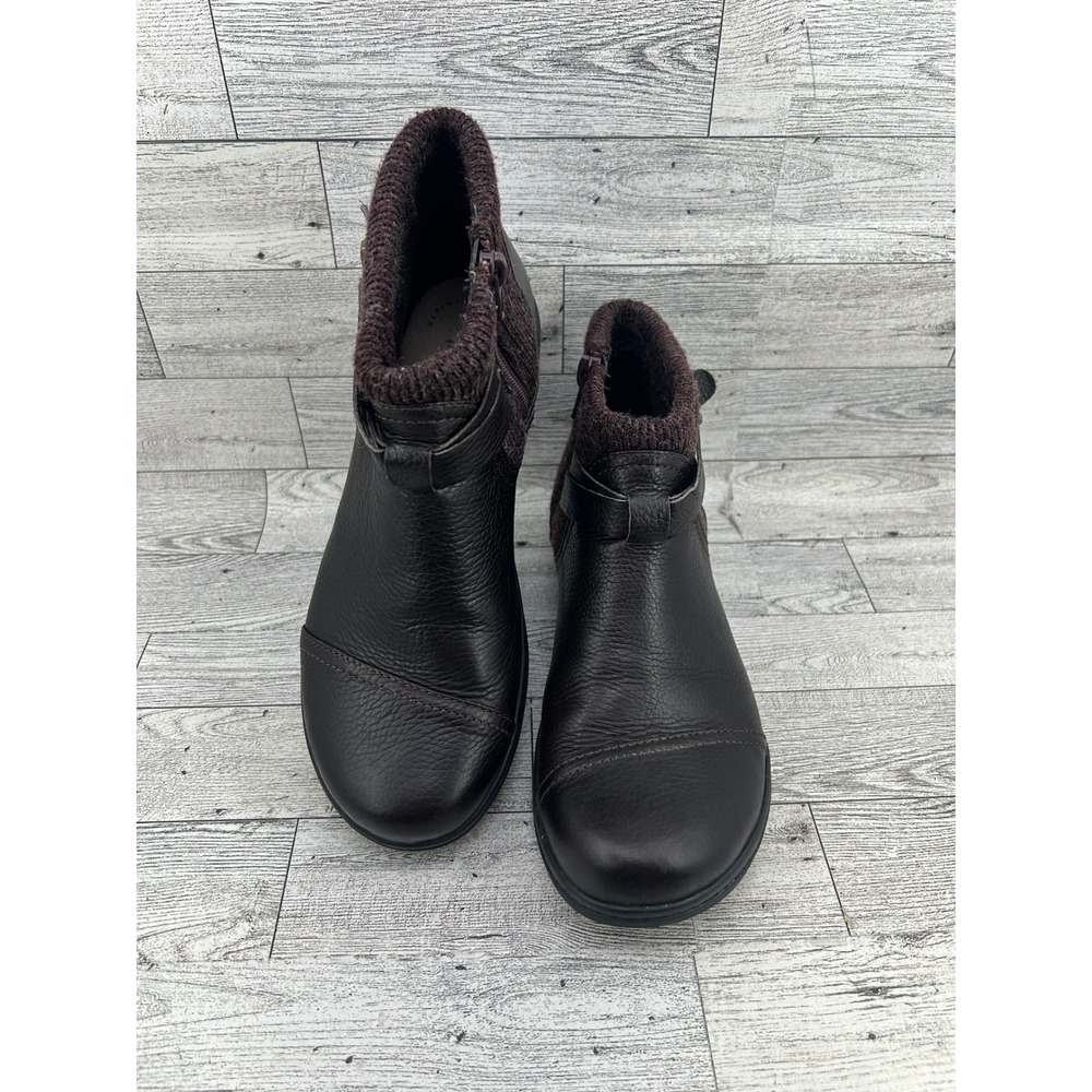 Clarks Collection Womens Brown Leather Knit Collar Ankle Boots 7 M 261452764045